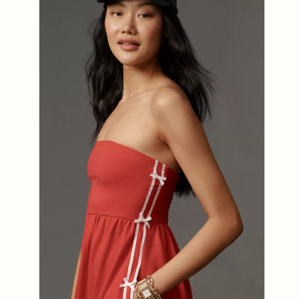 Brand New Daily Practice Strapless Side Bow Midi Dress
